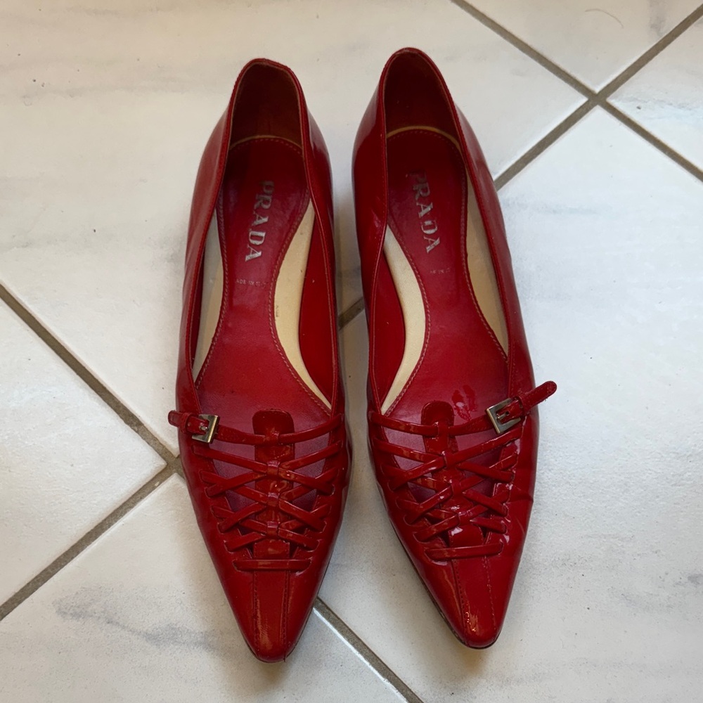 Prada Women's Patent Leather Red Flats Size 36.5